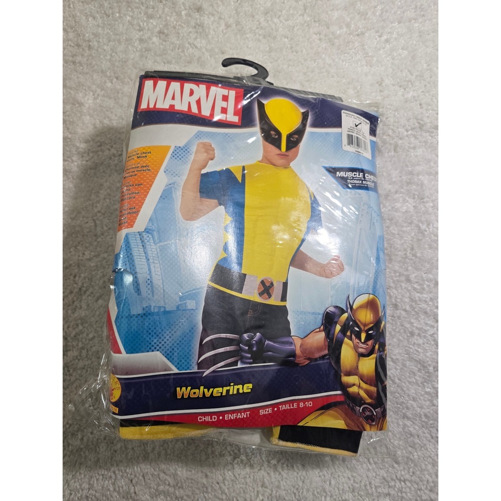 Marvel Wolverine Muscle Chest Costume Shirt Mask Child Size 8-10 Rubies 820016